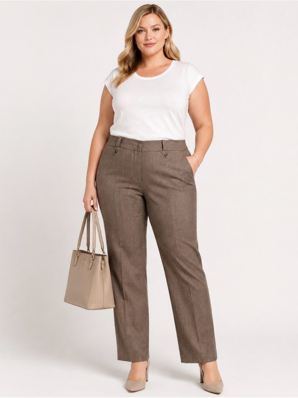 NWT Focus 2000 Brown Classic Straight Leg Dress Pants Size 14 Stretch Trousers
